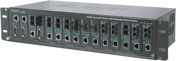 MC-1500R48 15-Slot Media Converter Chassis with Redundant Power Supply System