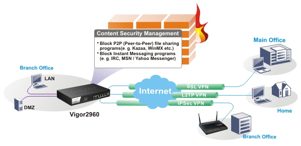 opleiding Mier Woestijn DrayTek Vigor 2960 Dual WAN High Performance Firewall VPN Router IPv6,  Wireless Network Supply