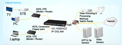 Typical VX-1000HDz 48 Port ADSL2+ Mini DSLAM Application